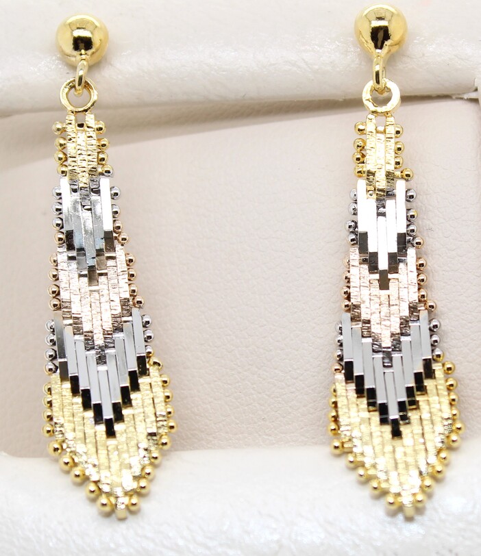 Estate 14 Karat Tri Gold Dangle Earrings